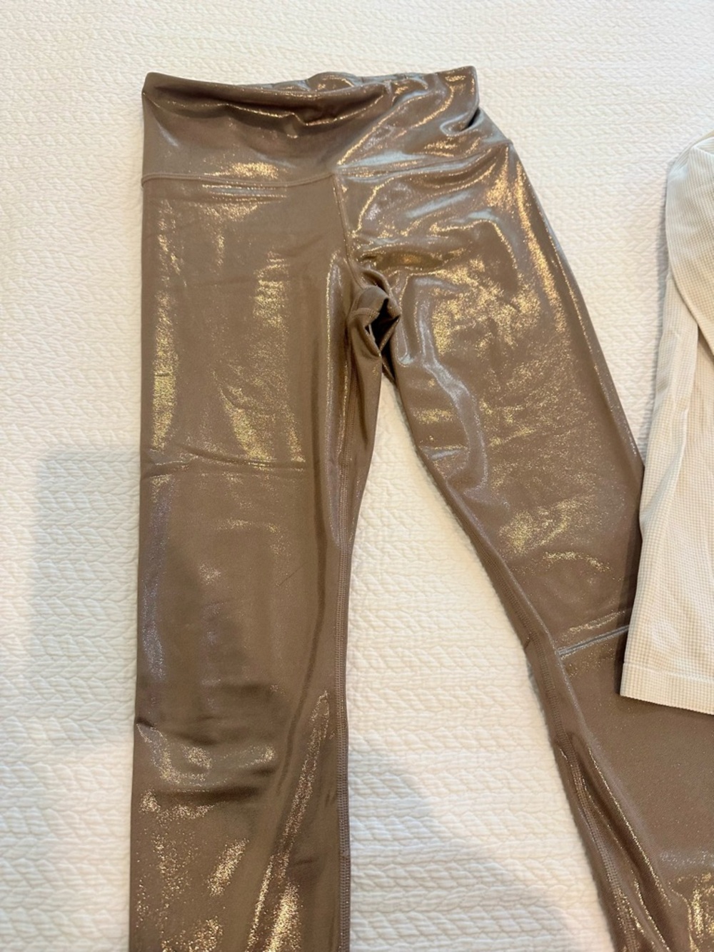 Athleta Metallic Taupe Shine Leggings